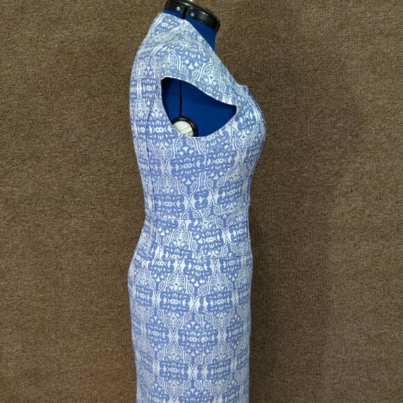 Adrianna Papell Blue Silver Floral Jacquard Cocktail Dress Size 8 Wedding Guest - Picture 4 of 4